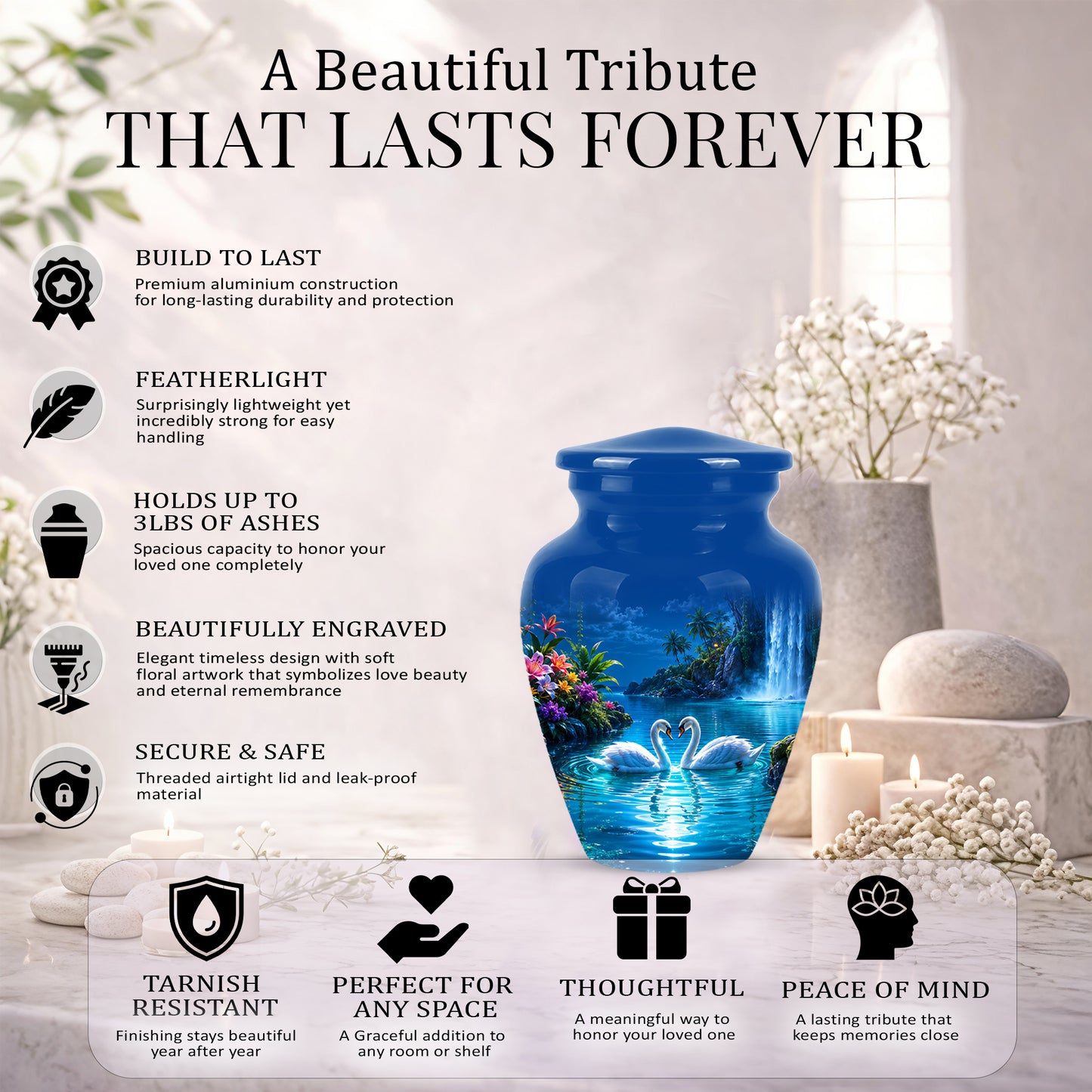 White Couple Swan Urn - Beautiful Memorial Keep Urns For Loved Ones