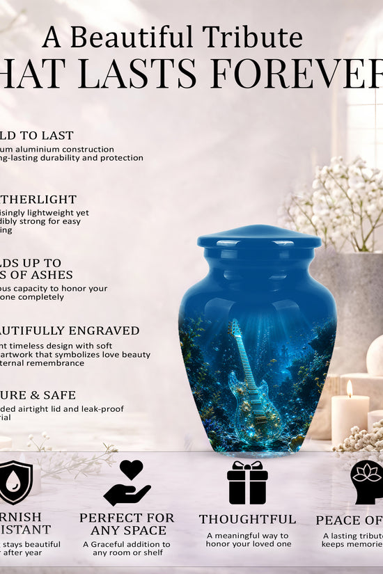Underwater Guitar Themed Urn -Peaceful Memorial Tribute Urns For Ashes