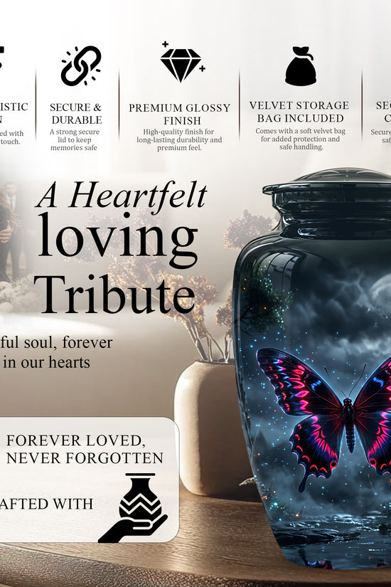 Colorful Butterfly Cremation Urn - Personalized Black Memorial Urns