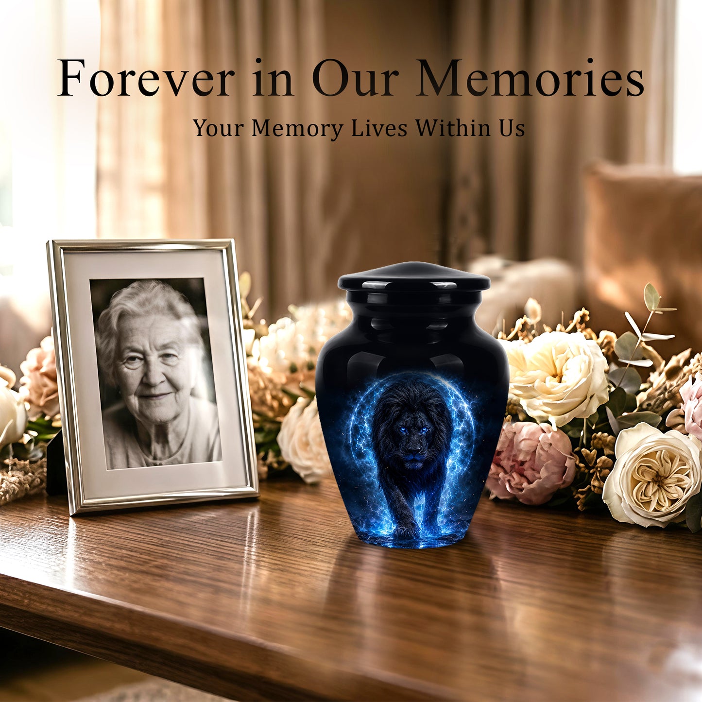 Black Lion Cremation Urns - Personalized Memorial Urns For Human Ashes