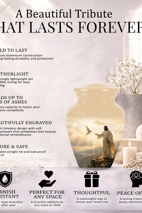 Jesus With Dove Themed Urn - Peaceful Eternal Rest Urn For Human Ashes