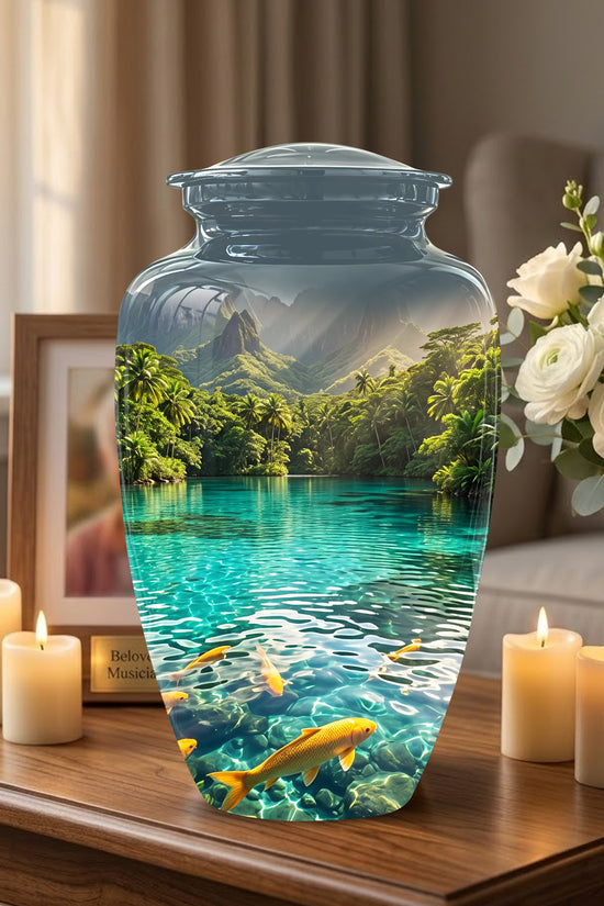 Koi Fish Themed Urn - Handcrafted Memorial Eternal Rest Urn For Ashes