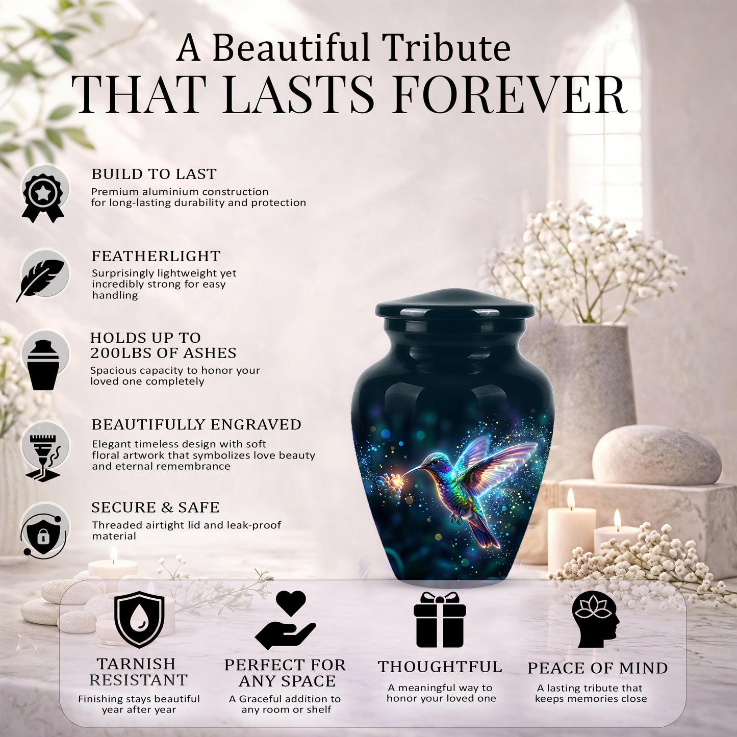 Celestial Colorful Hummingbird Cremation Urn - Majestic Funeral Urns