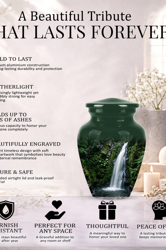 Waterfall Themed Memorial Urn - Peaceful Tribute Urn For Nature Lover