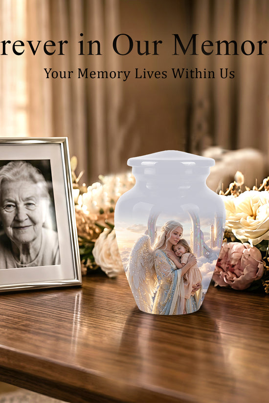 Angel Mother With Child Memorial Urn - Artistic Cremation Urns For Mom