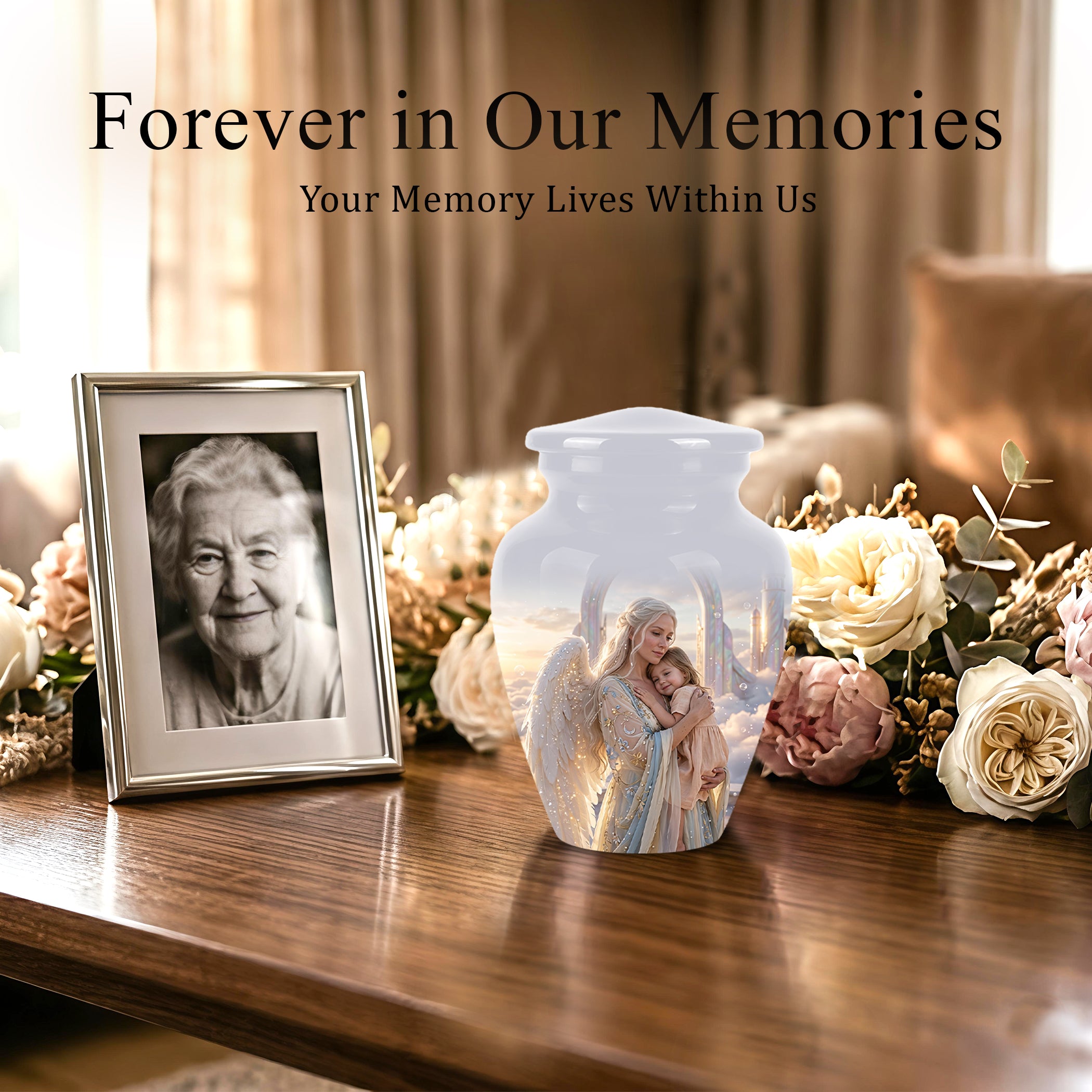 Angel Mother With Child Memorial Urn - Artistic Cremation Urns For Mom