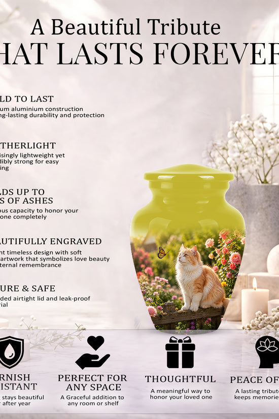 Orange Cat Cremation Urn - Beautiful Eternal Tribute Urn For Pet Ashes