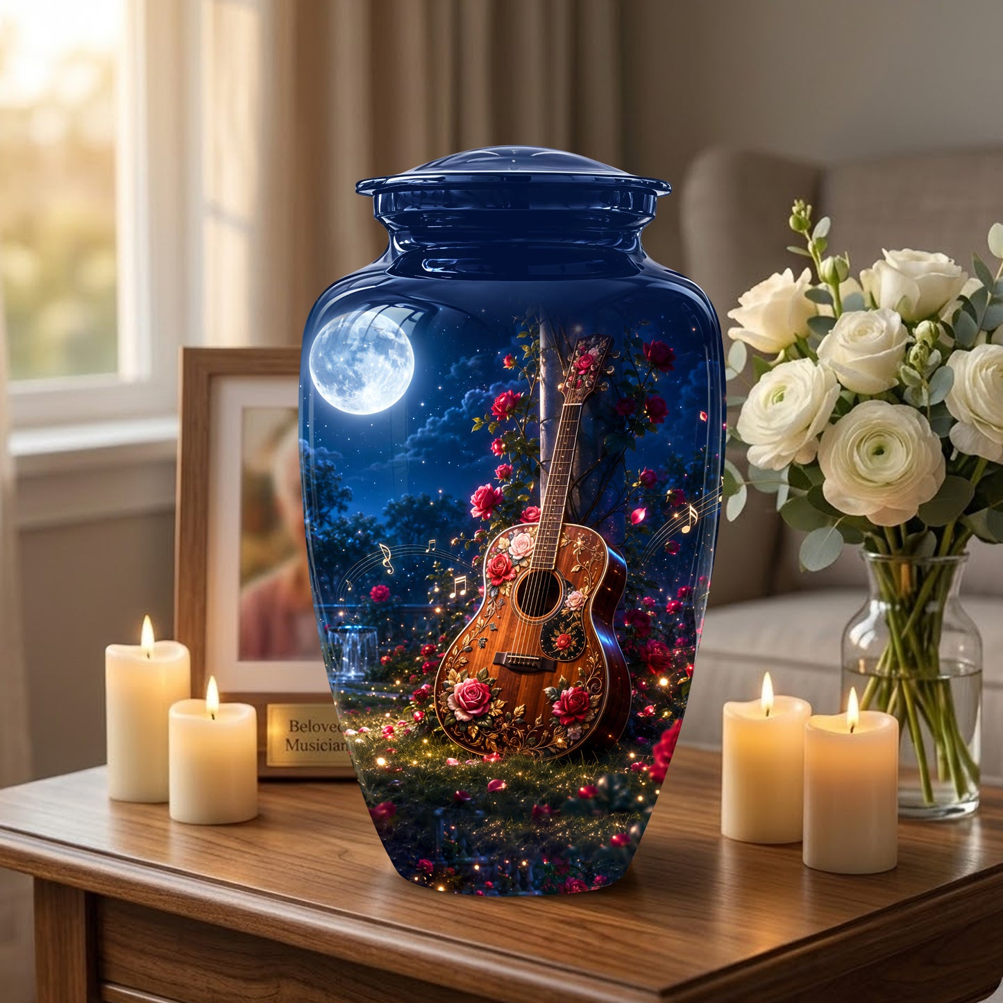 Starry Guitar Memorial Urn - Artistic Funeral Urns For Musicians Ashes