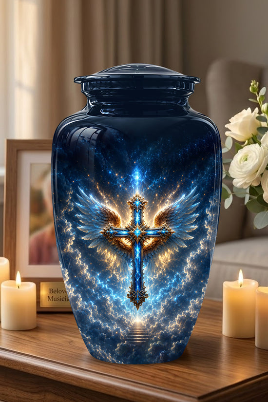 Celestial Jesus Cross Urn - Artistic Handcrafted Urns For Men & Women