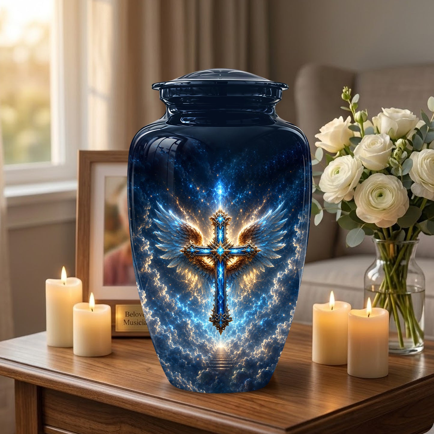 Celestial Jesus Cross Urn - Artistic Handcrafted Urns For Men & Women