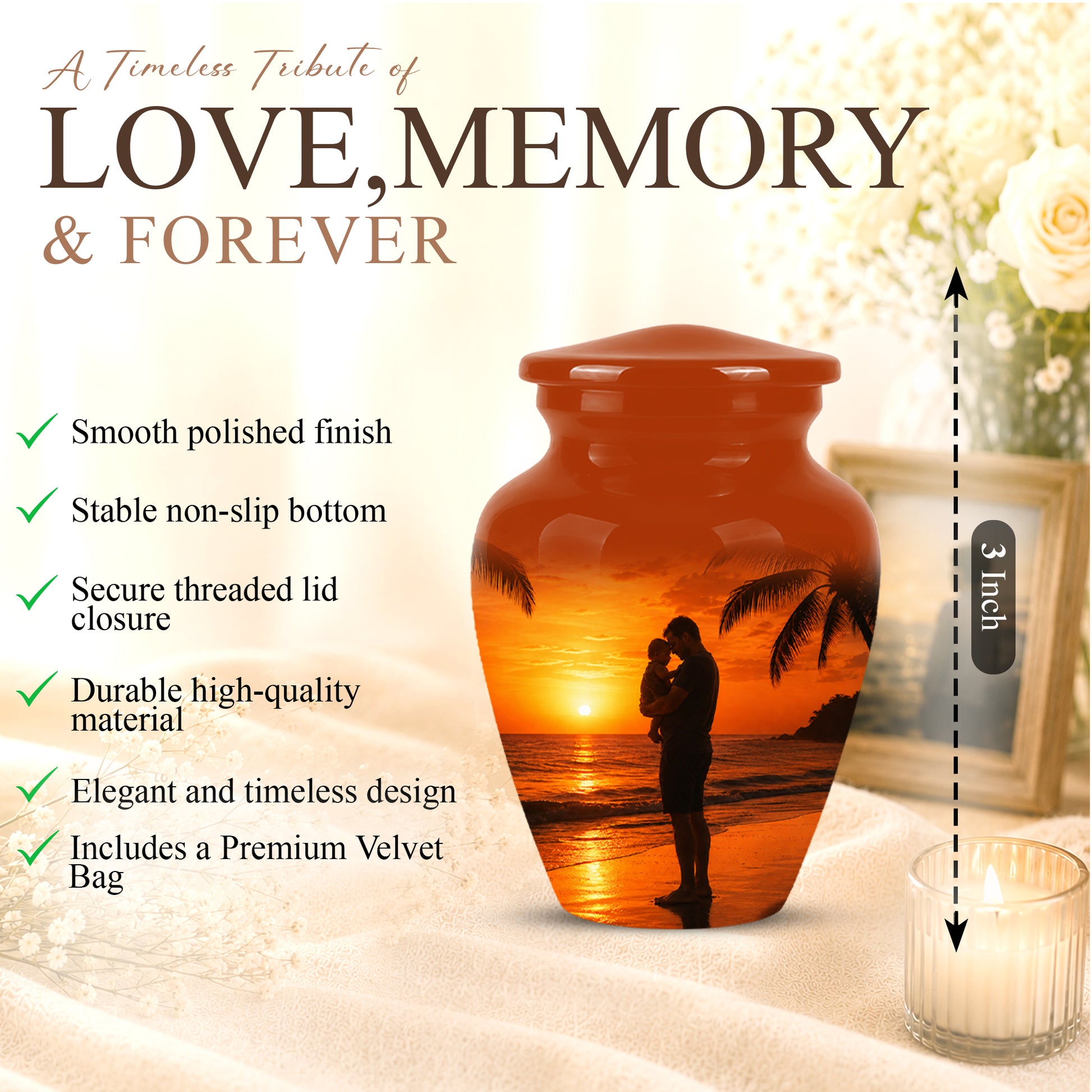 Custom Father Cremation Urn - Peaceful Tribute Memorial Urns For Dad