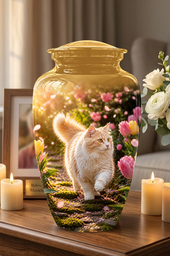 Brown Cat Cremation Urn - Custom Handcrafted Burial Urns For Pet Ashes