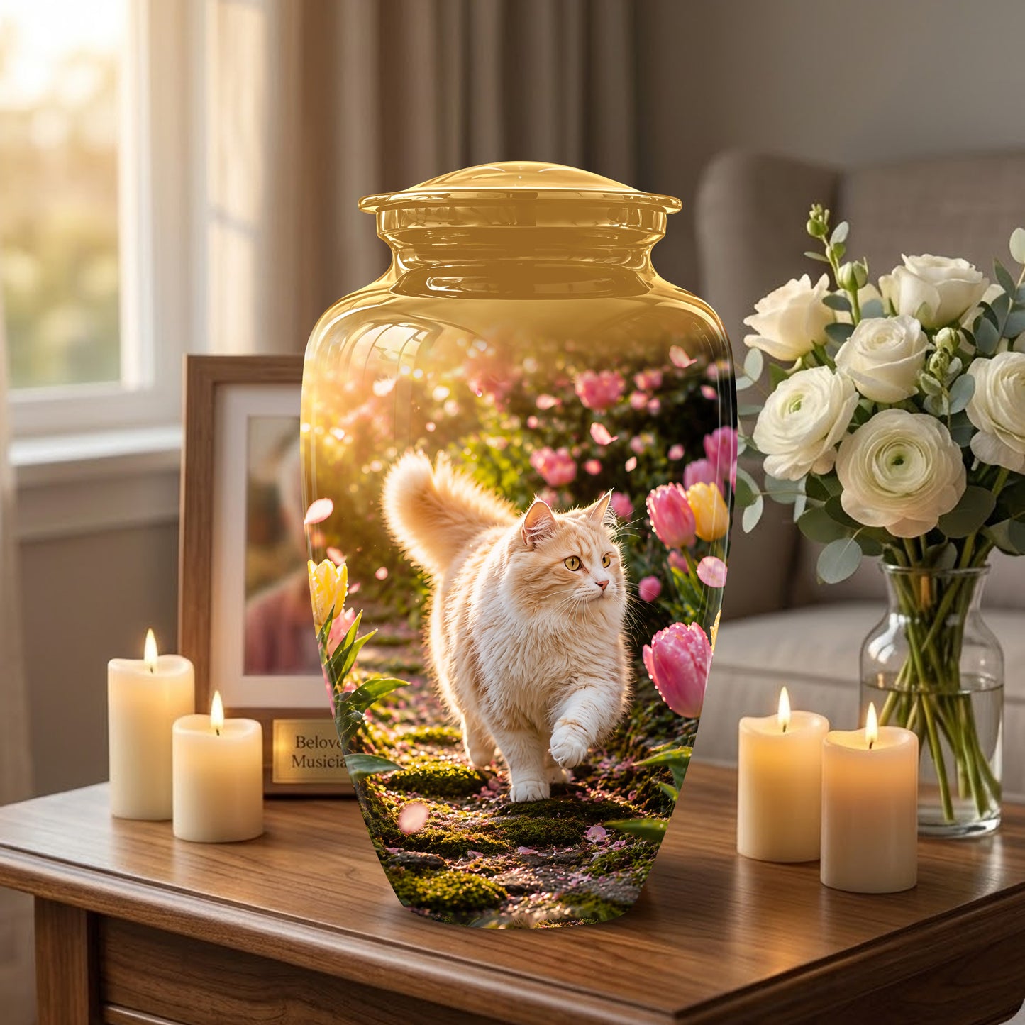 Brown Cat Cremation Urn - Custom Handcrafted Burial Urns For Pet Ashes