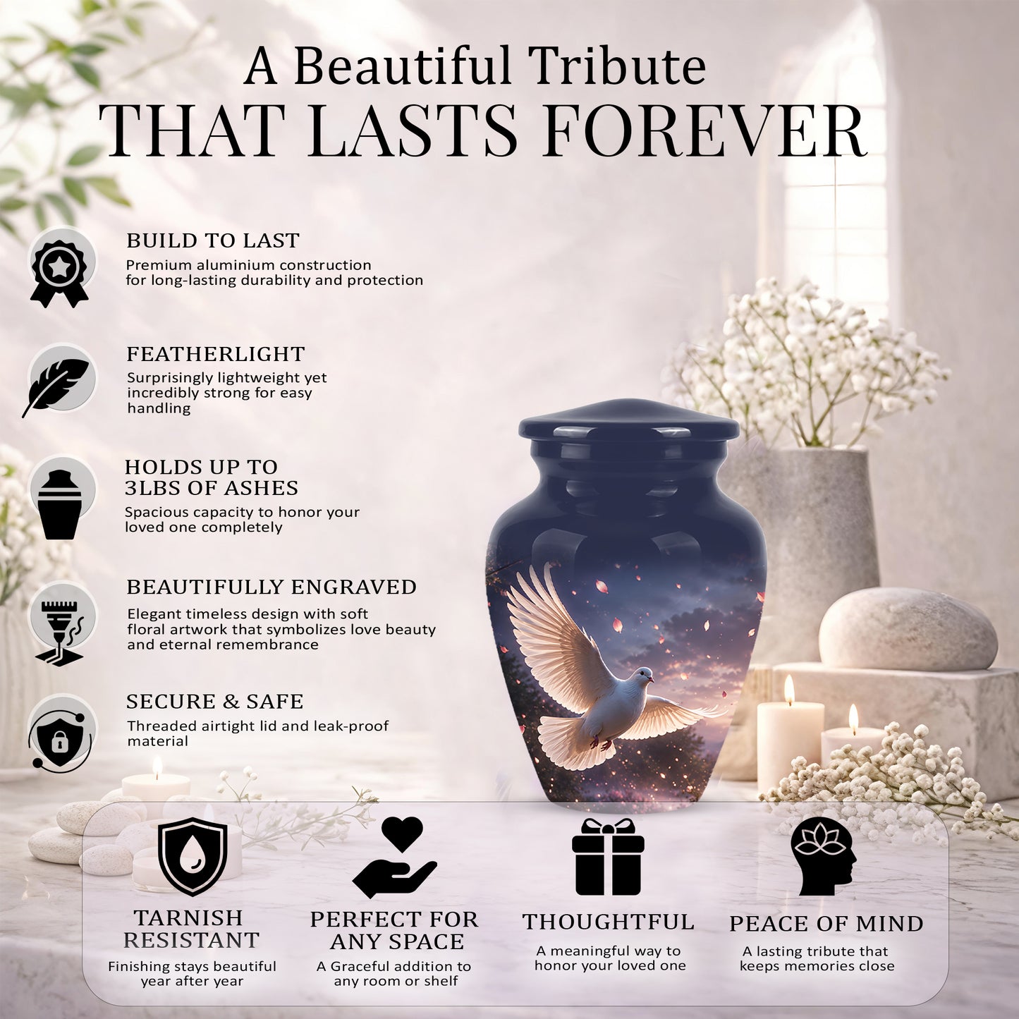 Flying White Dove Cremation Urn - Classic Memorial Urns For Adult Ashes
