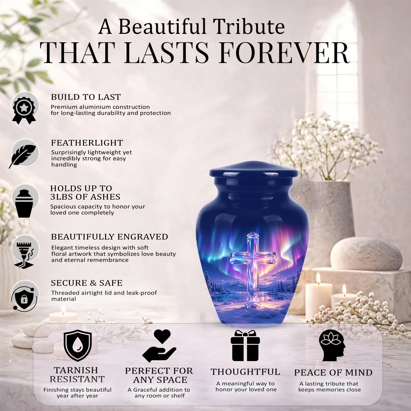 Celestial Cross Cremation Urn for Ashes – Peaceful Tribute Memorial Urn