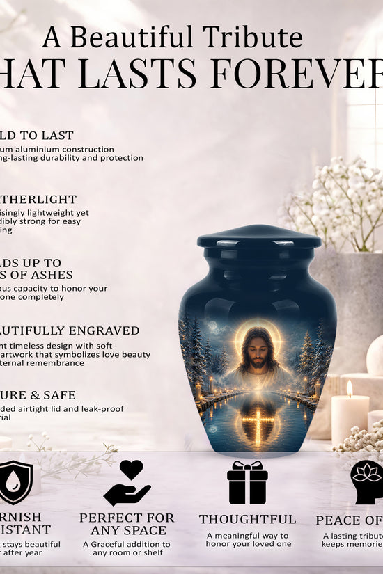Divine Jesus Cremation Urn for Ashes – Christian Cross Memorial Urn