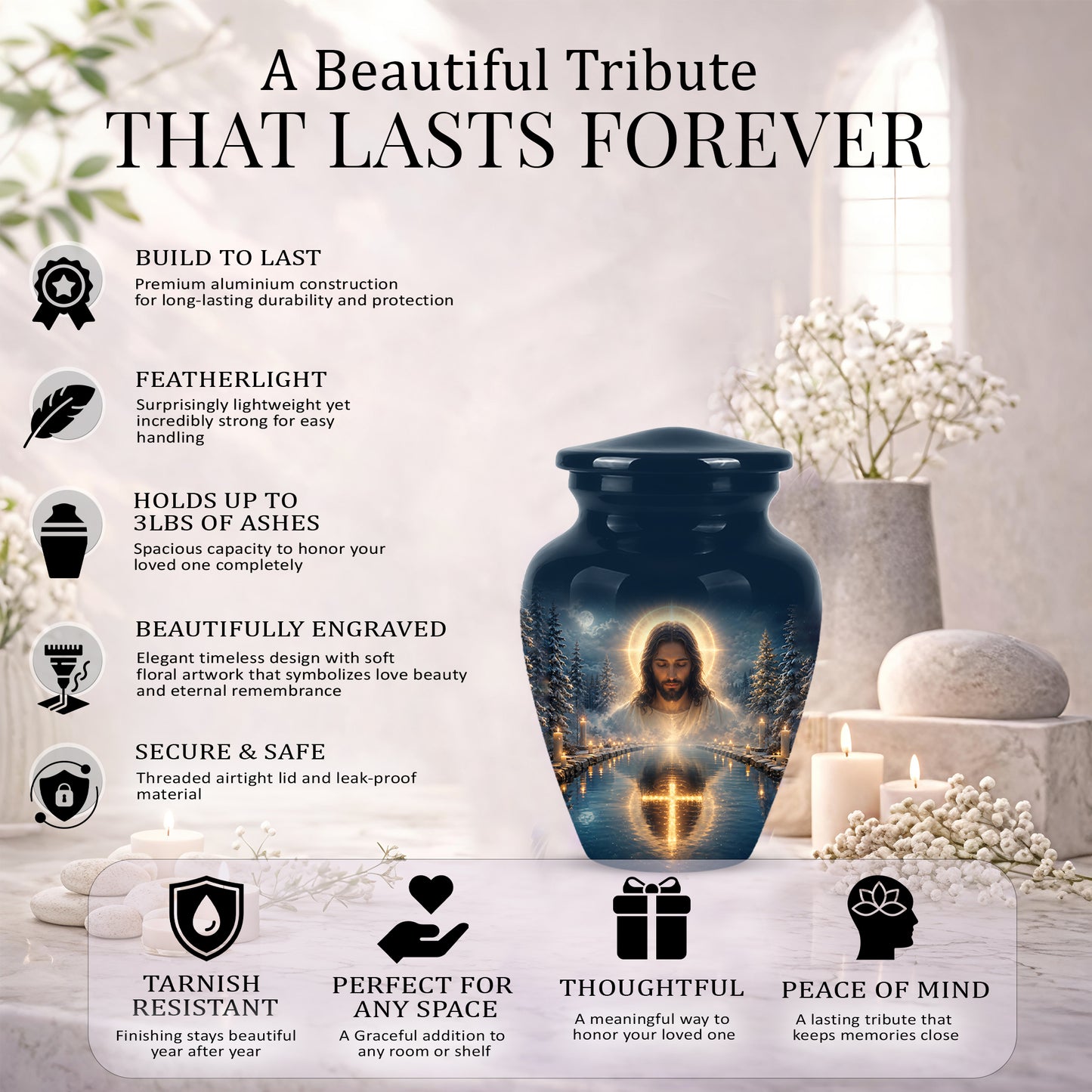 Divine Jesus Cremation Urn for Ashes – Christian Cross Memorial Urn