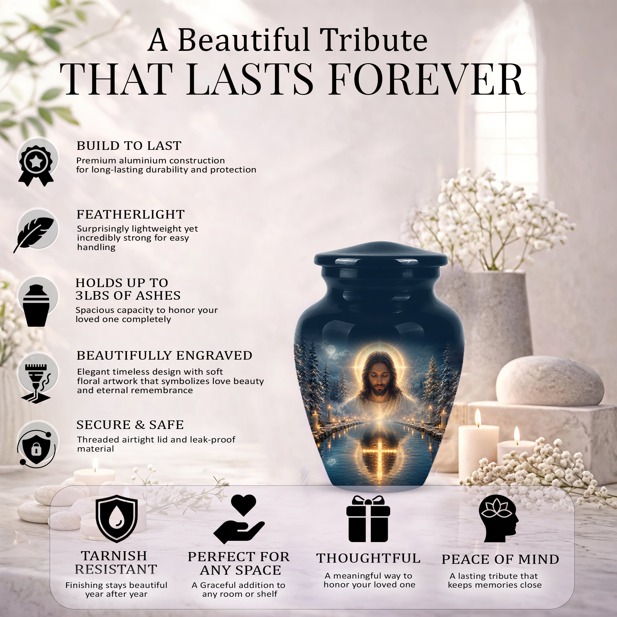 Divine Jesus Cremation Urn for Ashes – Christian Cross Memorial Urn