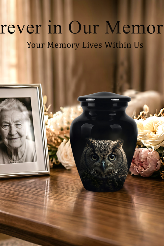 Owl Cremation Urns For Human Ashes - Black Burial Urns For Dad