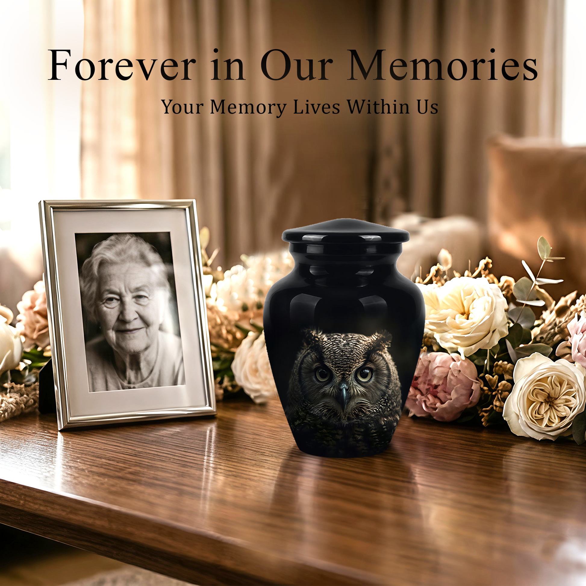 Owl Cremation Urns For Human Ashes - Black Burial Urns For Dad