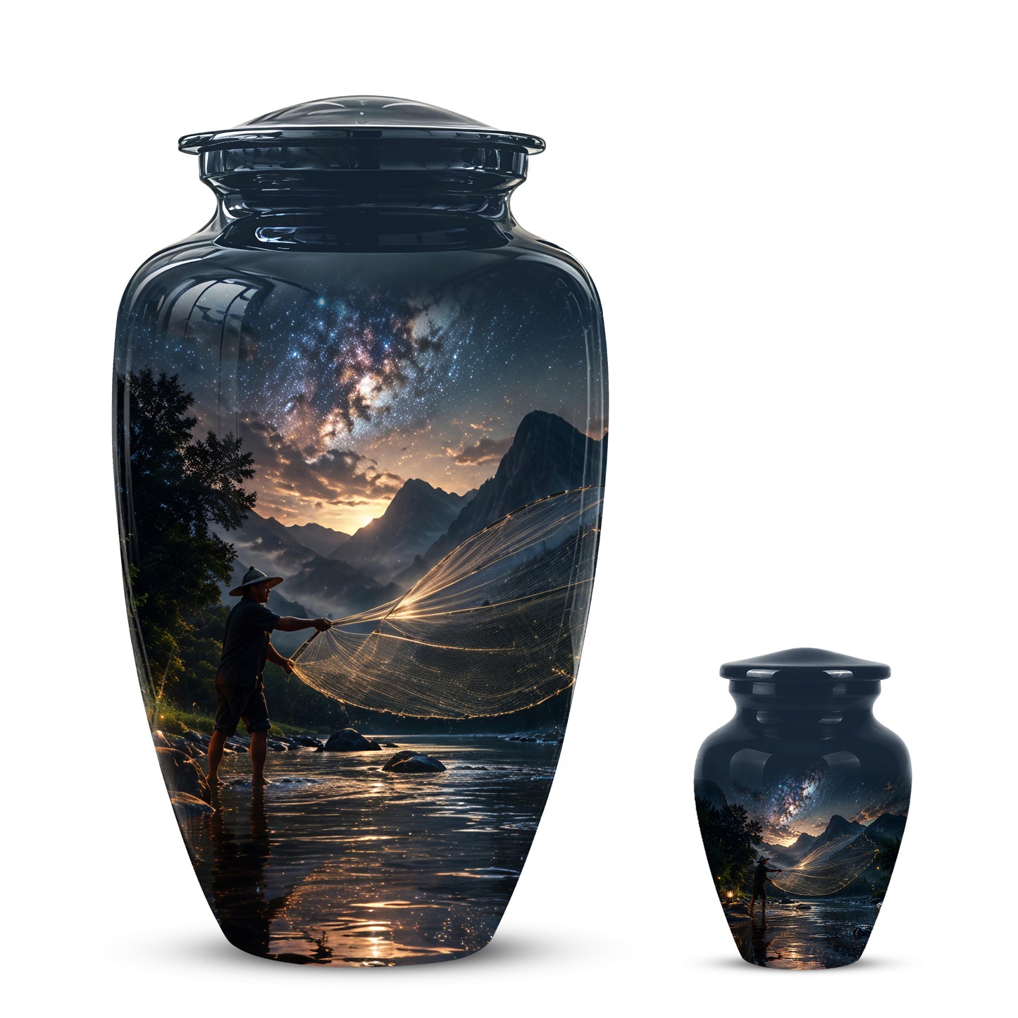 Fisherman Cremation Urn - Night Sky Memorial Urns For Human Ashes