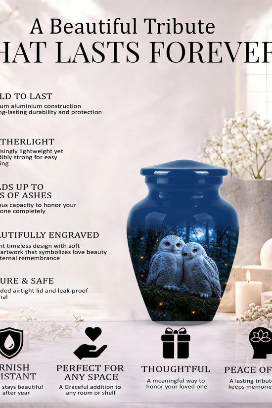 Snowy Owl Cremation Urn - Majestic Blue Memorial Urns For Human Ashes