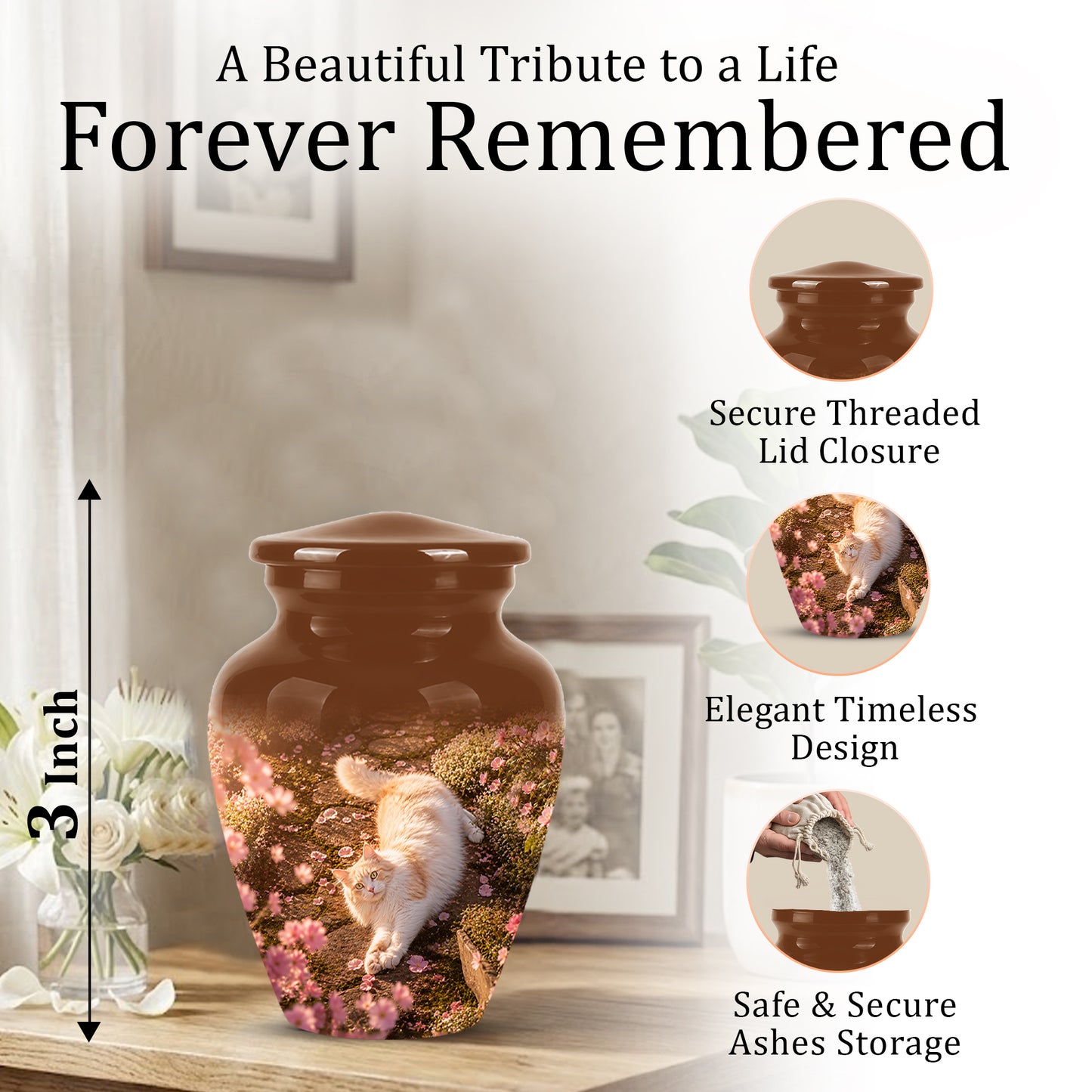 Fluffy Cat Cremation Urn - Custom Burial Memorial Urns On Sale