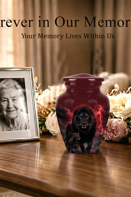 Lion With Cub Urn - Handcrafted Personalized Lion Burial Urn For Ashes