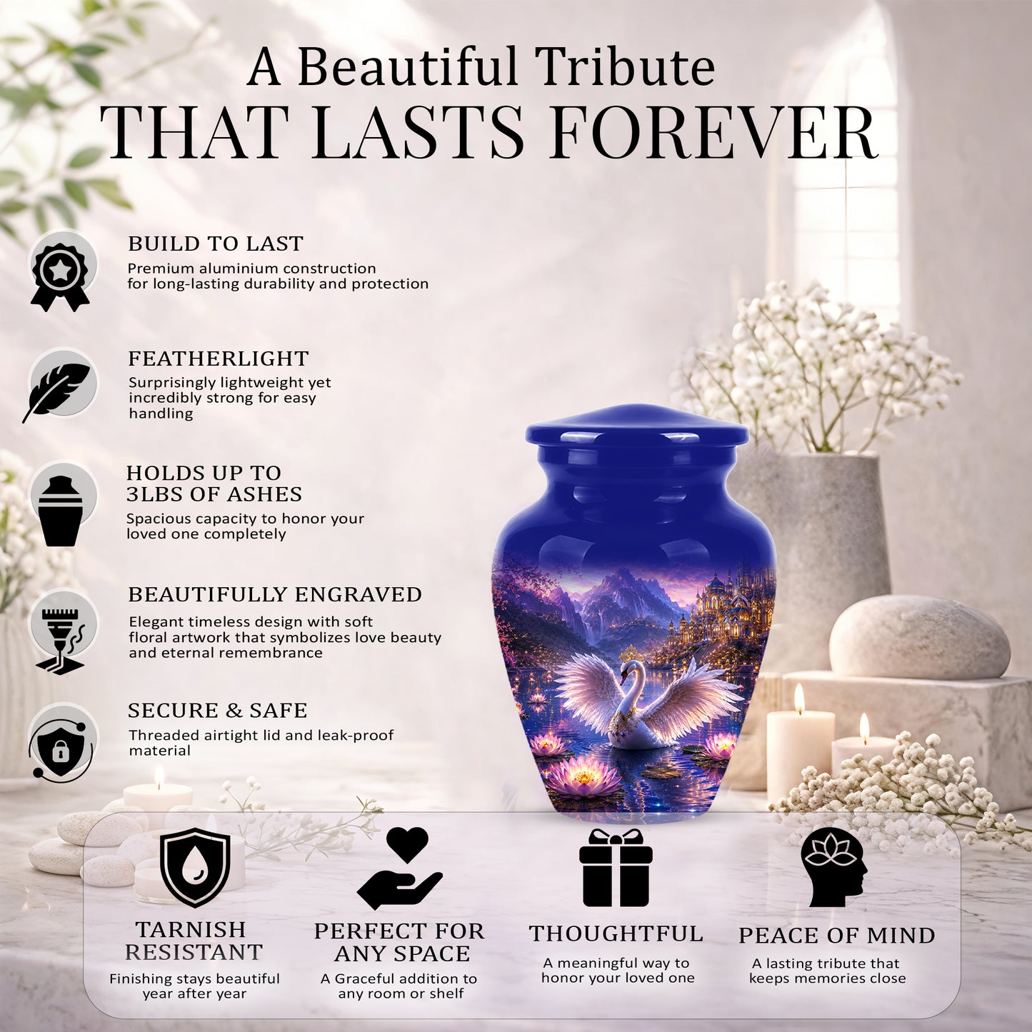 Swan Lake Fantasy Urn - Majestic Burial Urns For Loved Ones Ashes