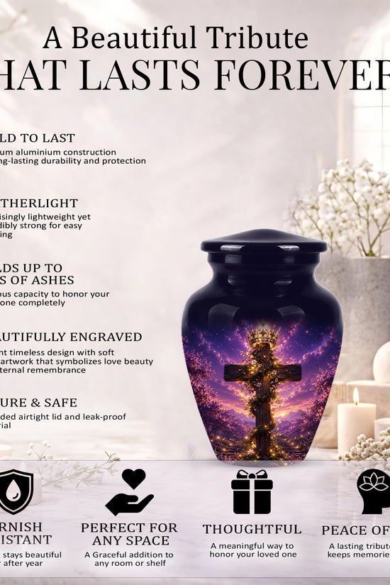 Cross With Crown Cremation Urn for Ashes – Spiritual Memorial Urns