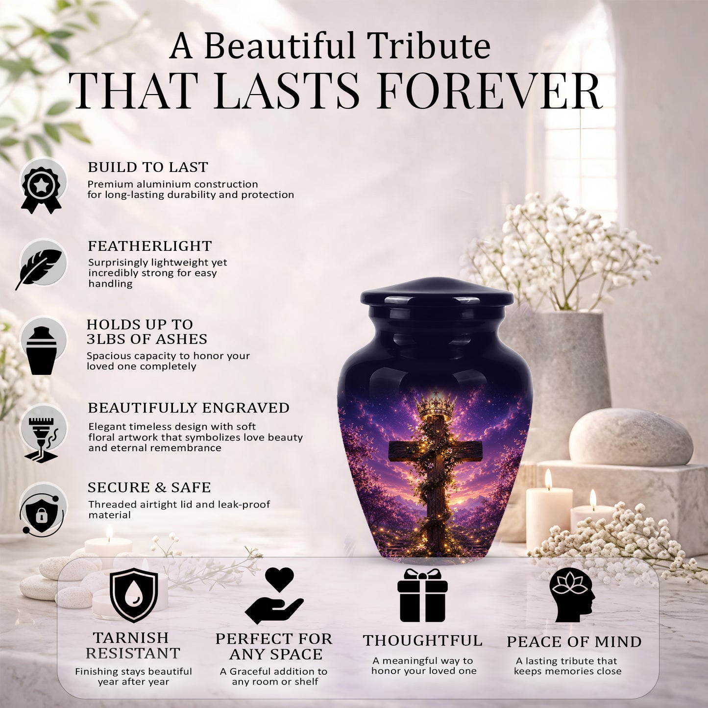 Cross With Crown Cremation Urn for Ashes – Spiritual Memorial Urns