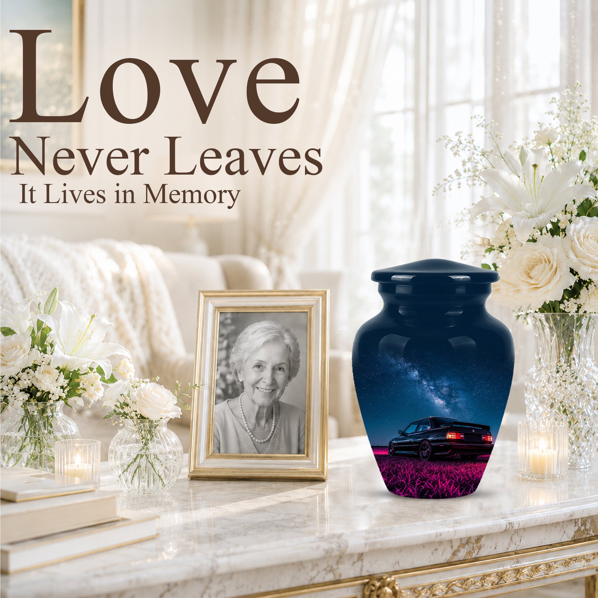 Neon Sports Car Memorial Urn - Custom Galaxy Night Urns For Car Lovers