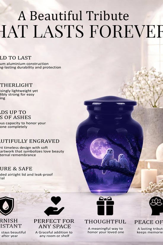 Purple Owl Cremation Urn - Handcrafted Memorial Urn For Adults Ashes