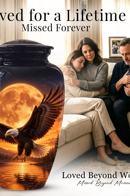 Personalized Flying Eagle Cremation Urn - Celestial Moon Memorial Urns