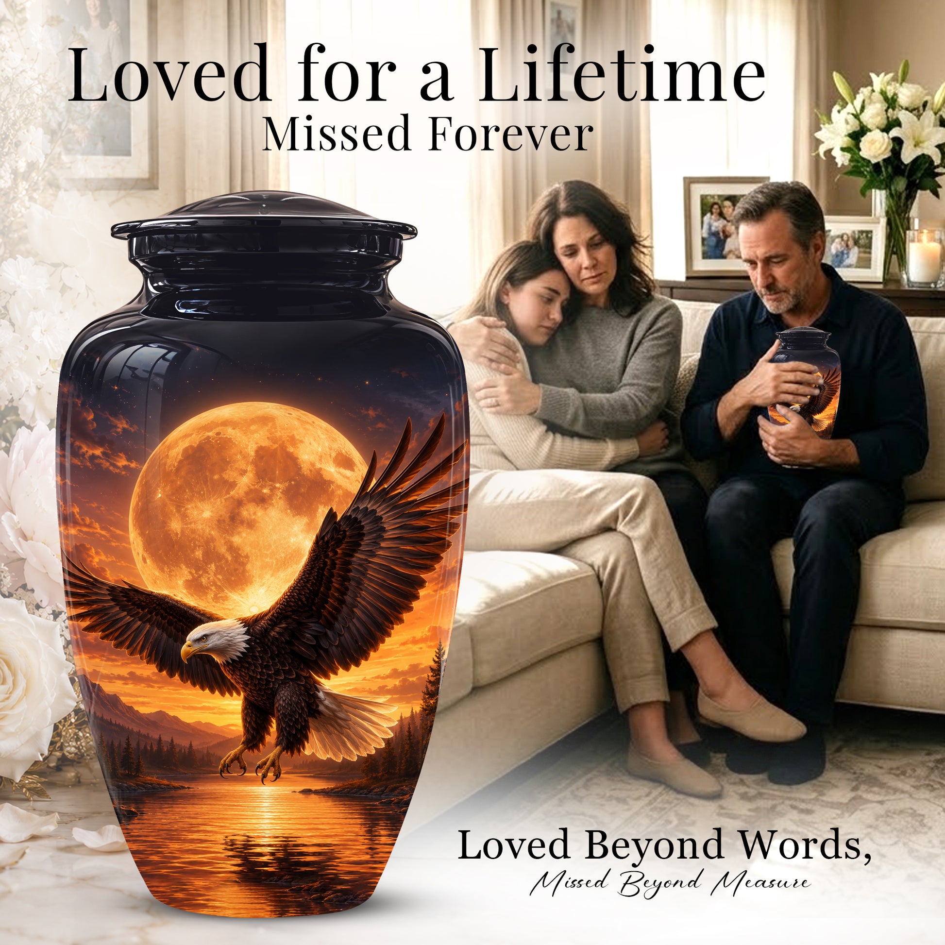 Personalized Flying Eagle Cremation Urn - Celestial Moon Memorial Urns