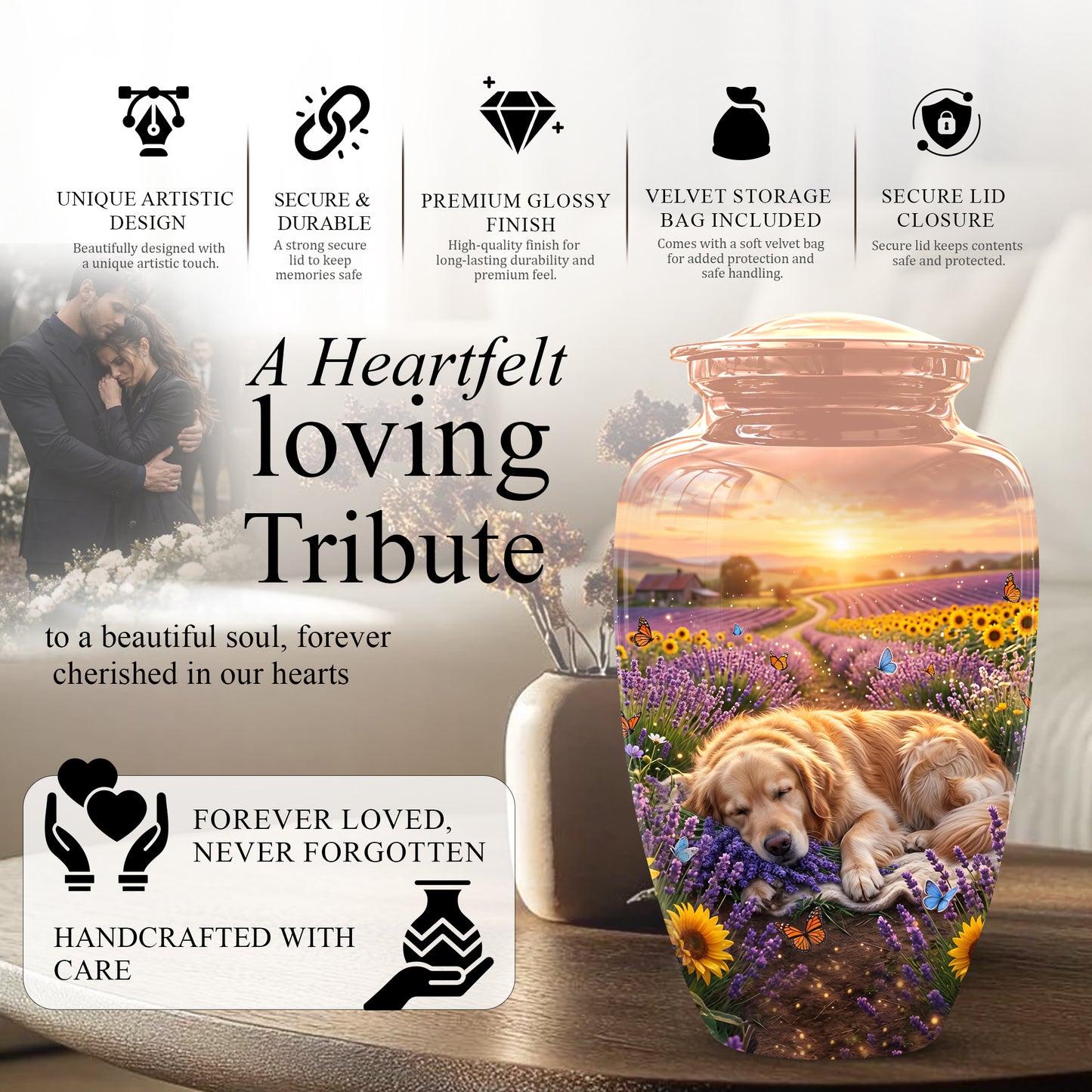 Golden Retriever Gog Memorial Urn - Personalized Pet Urns For Ashes