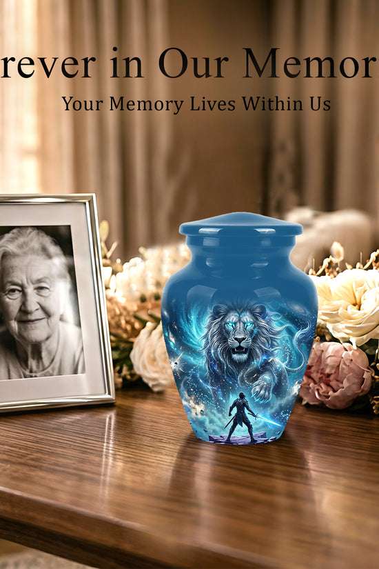 Celestial Cosmic Lion Cremation Urn - Lion Adult Male Memorial Tribute Urn
