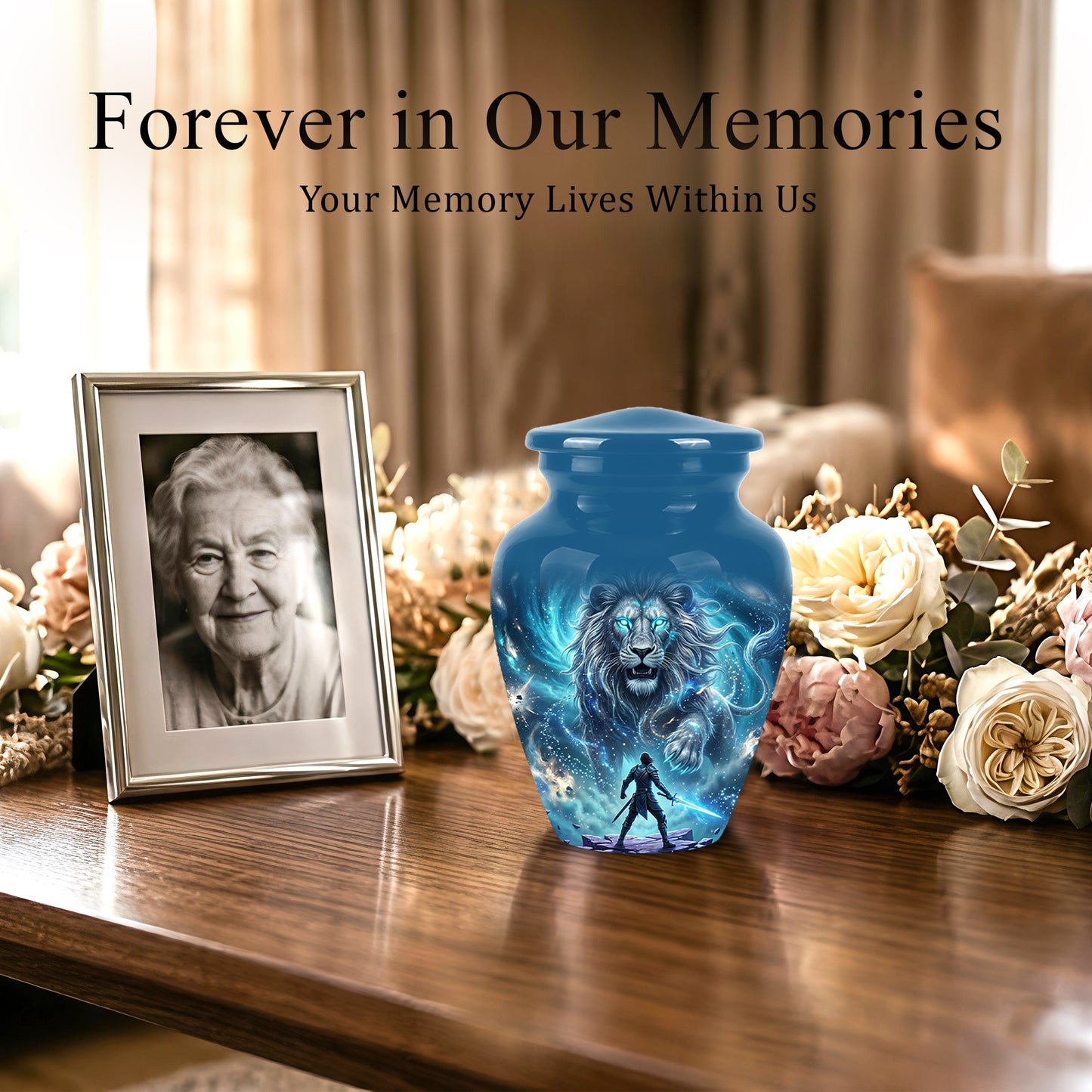 Celestial Cosmic Lion Cremation Urn - Lion Adult Male Memorial Tribute Urn