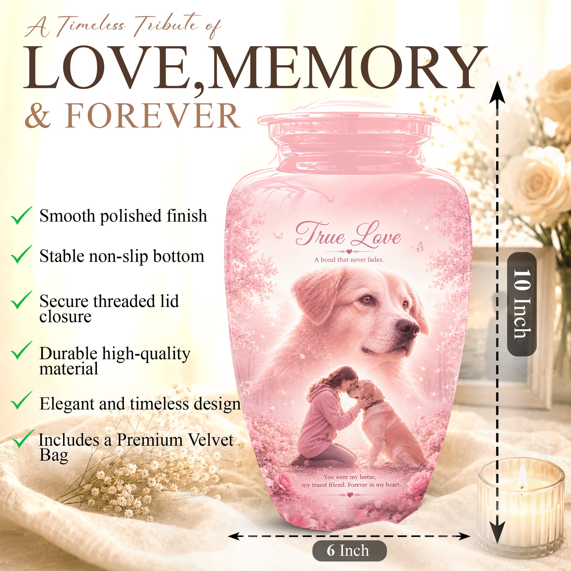 Pink Pet Dog Memorial Urn – Dog Burial Urn for Pets Ashes