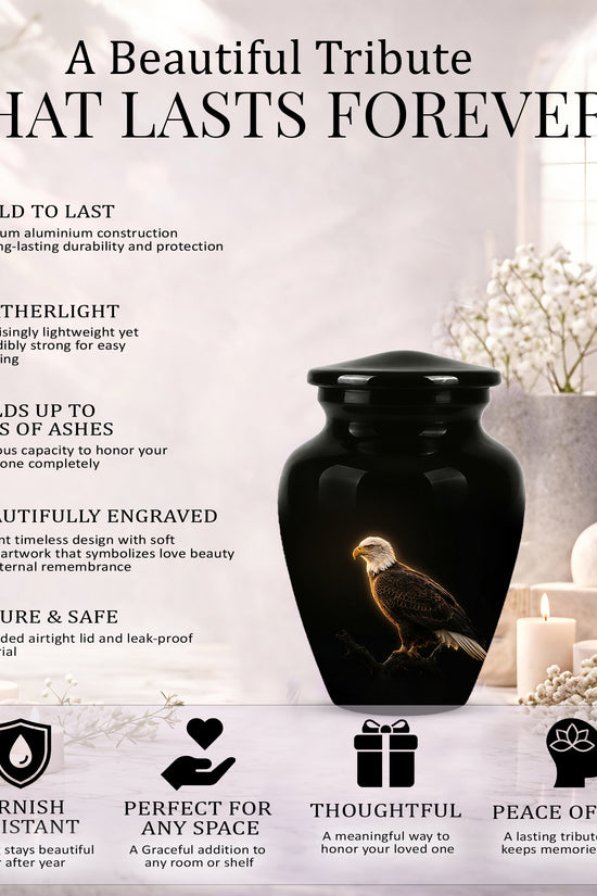 Bald Eagle Cremation Urn - Personalized Black Urns For Human Ashes