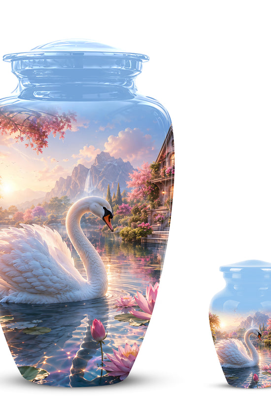 White Swan Themed Urn - Beautiful Custom Memorial Urns For Men & Women