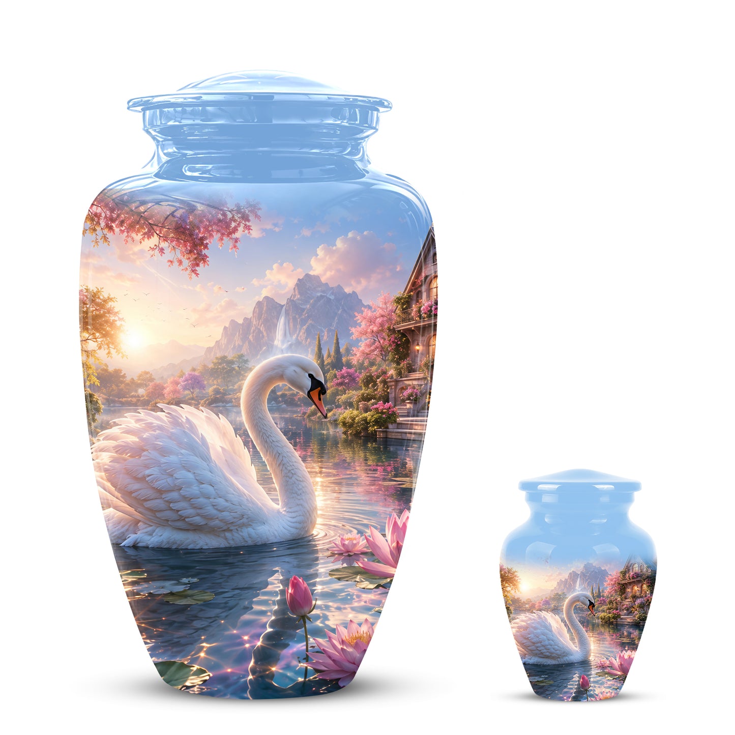White Swan Themed Urn - Beautiful Custom Memorial Urns For Men & Women