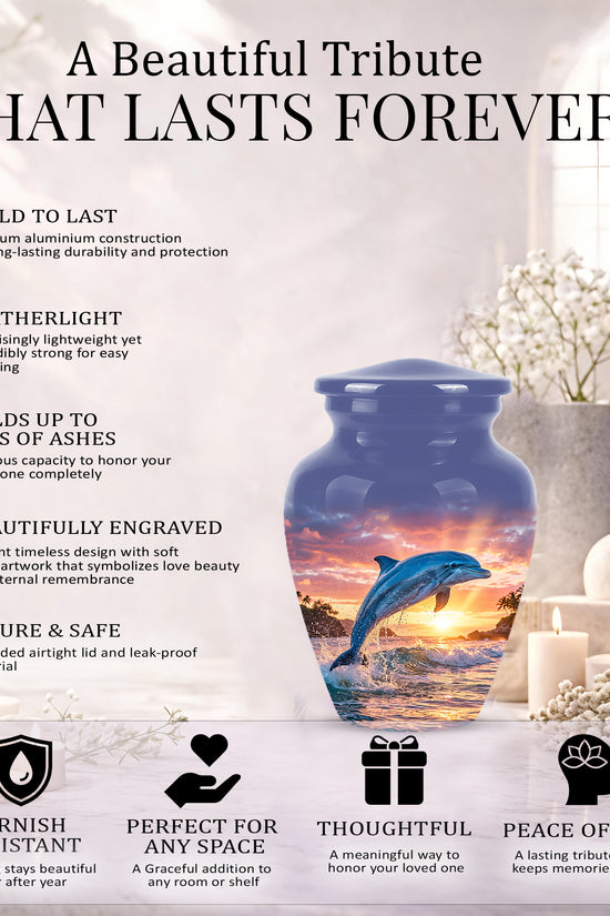 Blue Dolphin Themed Urn - Sunset Custom Funeral Urns For Human Ashes