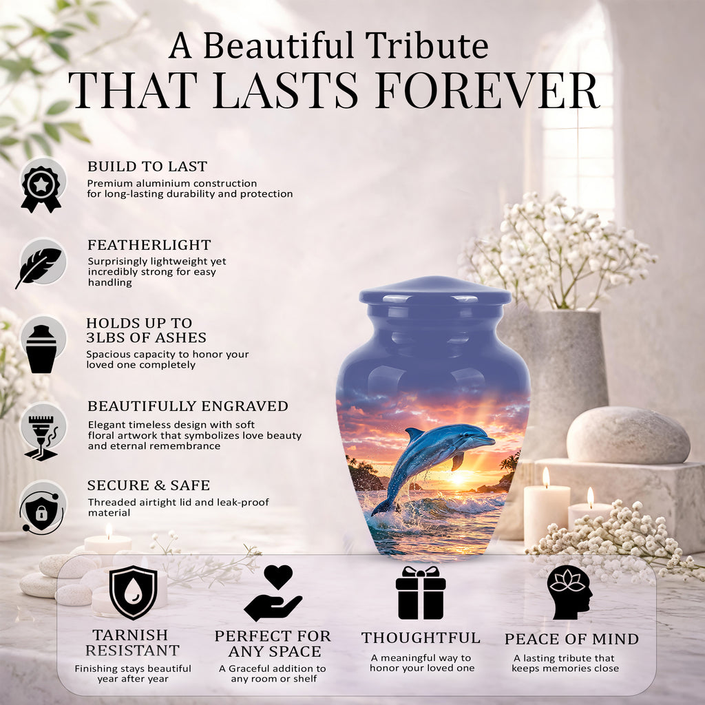 Blue Dolphin Themed Urn - Sunset Custom Funeral Urns For Human Ashes