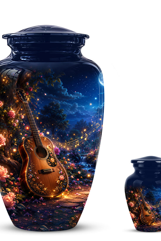 Acoustic Guitar & Starry Night Urn - Custom Funeral Urns For Musicians