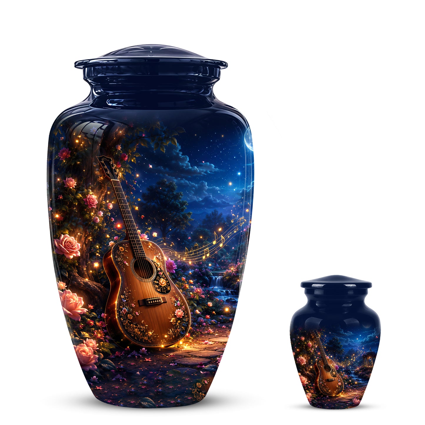 Acoustic Guitar & Starry Night Urn - Custom Funeral Urns For Musicians
