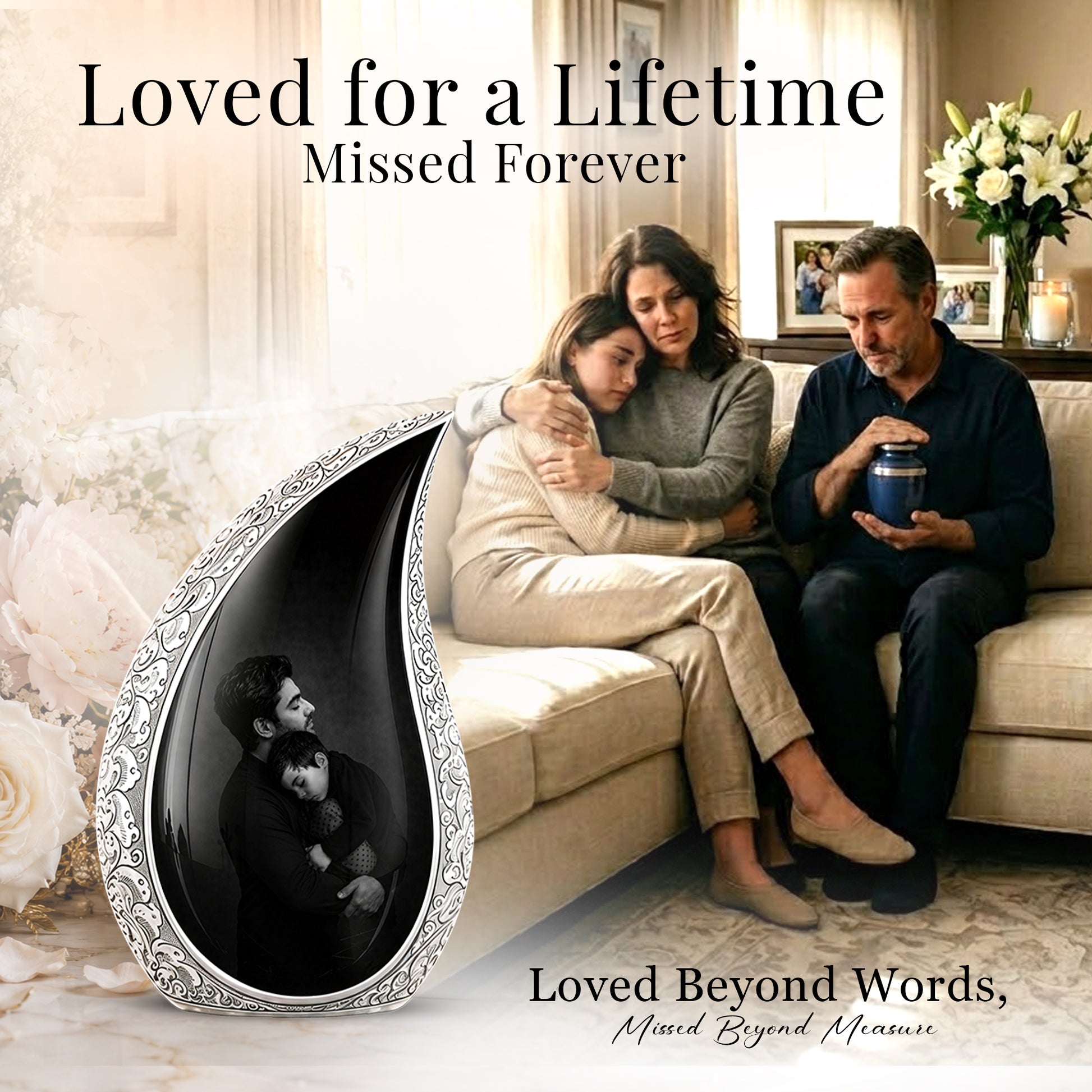 Black Father & Son Memorial Urn - Custom Cremation To Tribute Dad Ashes