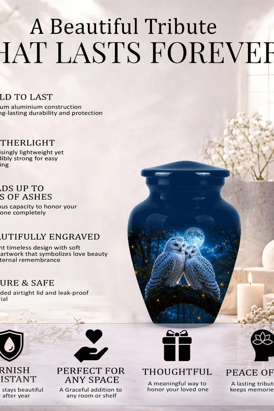 Snowy Owls Cremation Urn - Moonlight Owl Funeral Urns For Human Ashes