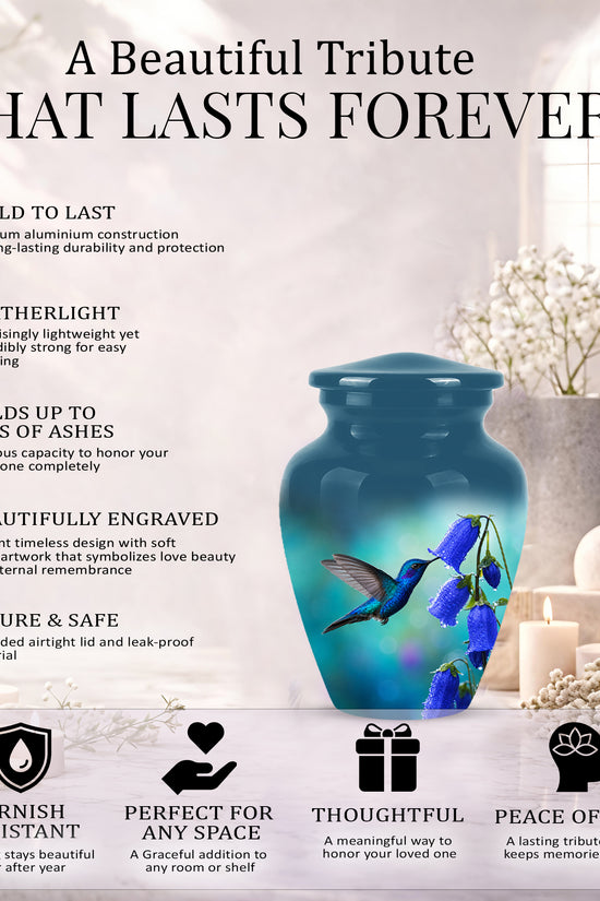 Blue Hummingbird Custom Urn - Majestic Funeral Urns For Ashes On Sale