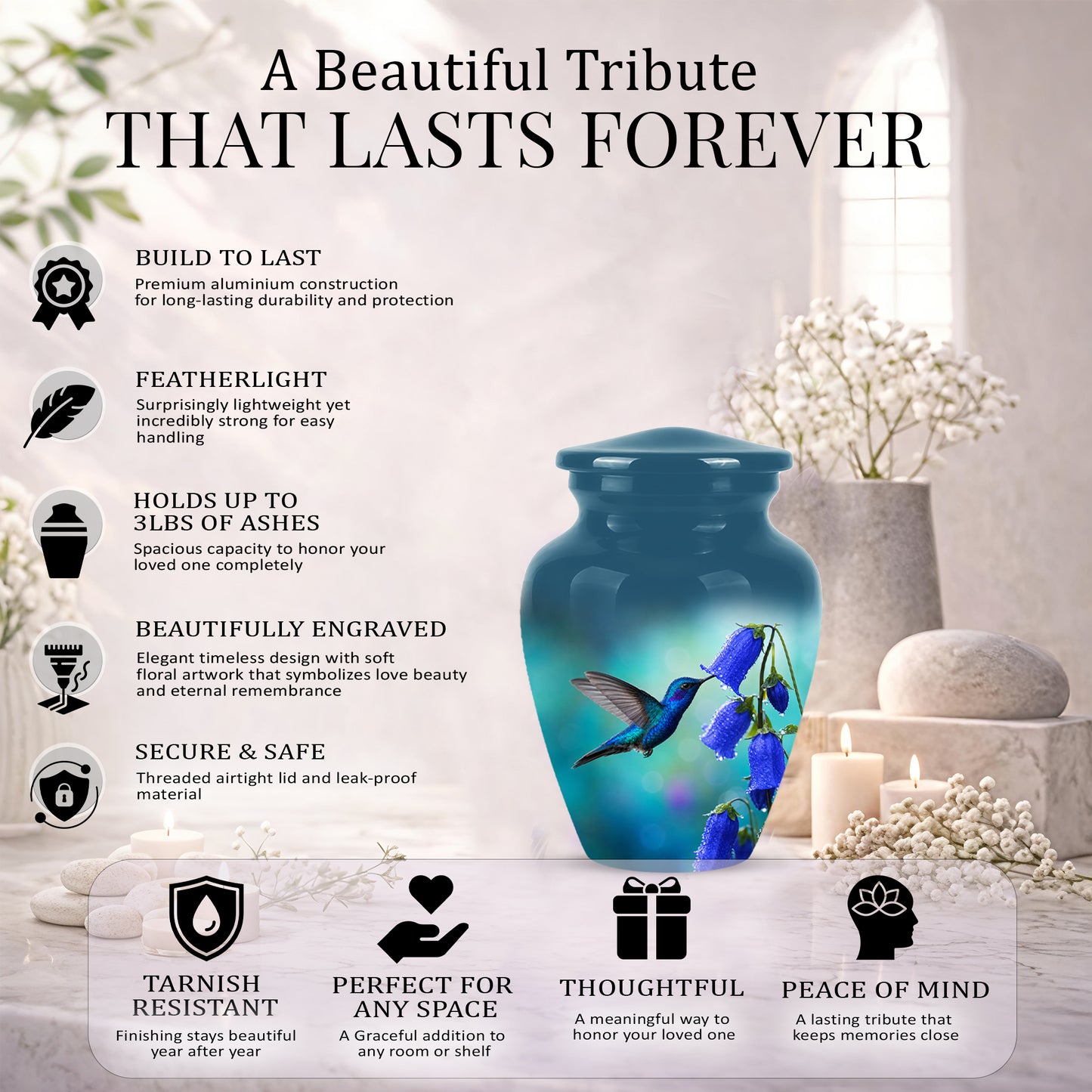 Blue Hummingbird Custom Urn - Majestic Funeral Urns For Ashes On Sale